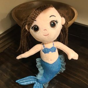 12” Plush mermaid Sparkly Blue Tail With Braided Dark Hair